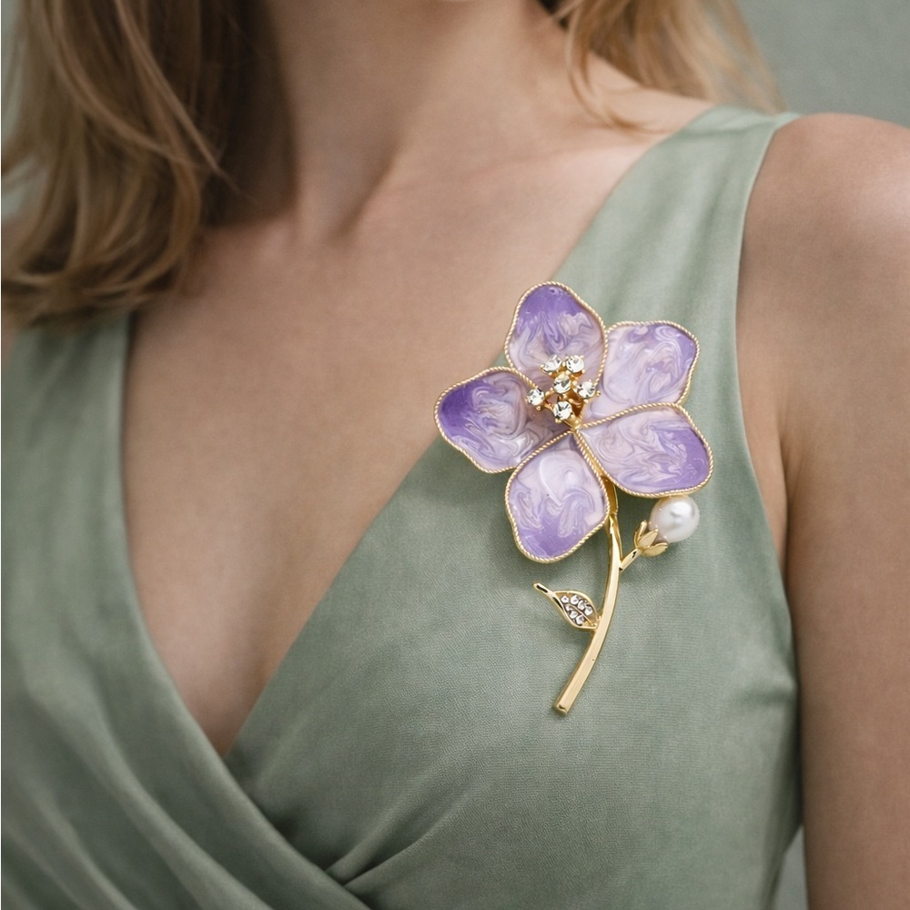 Lavender Gold Floral Brooch